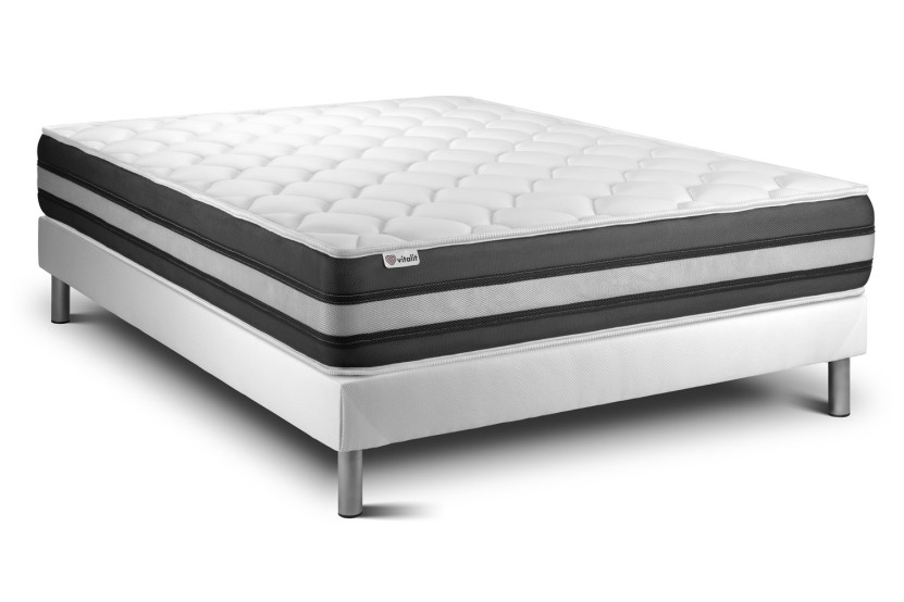 Ensemble Matelas Sommier 180x220 cm - Sommier Blanc (en kit) - Vitalspring Zen