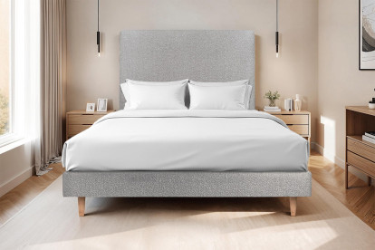 Lit 160x200 cm - Sommier tapissier H29 cm + tête de lit tapissée - Tissu Bouclette Gris