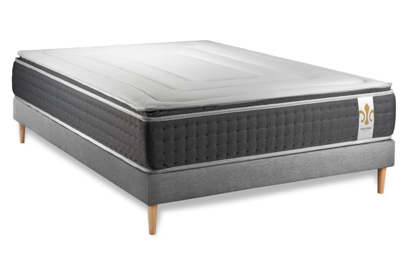 Ensemble Matelas Sommier 140x190 cm - Sommier Gris (en kit) - Vingt-Six PLUS