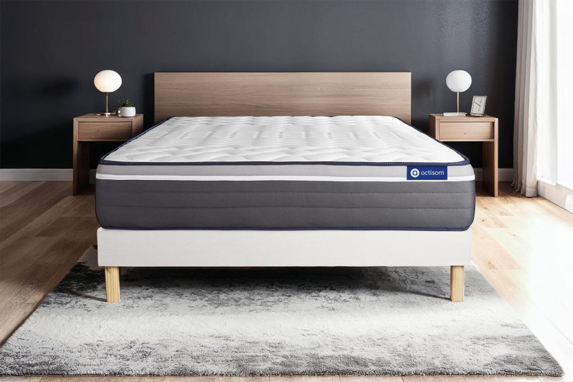 Ensemble Matelas Sommier 135x200 cm - Sommier Blanc (en kit) - Actiflex Plus