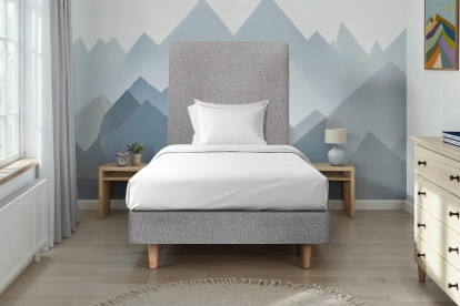 Lit 90x190 cm - Sommier tapissier H29 cm + tête de lit tapissée - Tissu Bouclette Gris