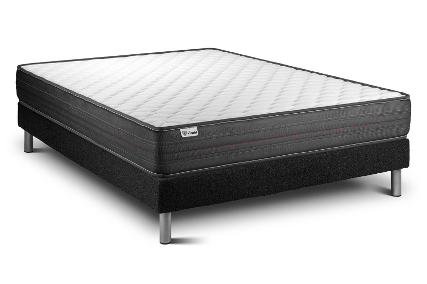 Ensemble Matelas Sommier 135x190 cm - Sommier Noir (en kit) - Vitalpower