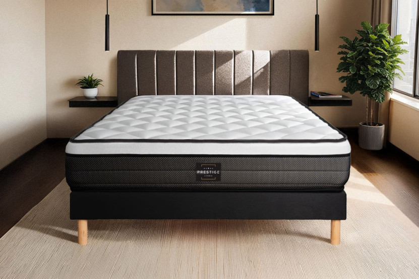 Ensemble Matelas Sommier 160x200 cm - Sommier Noir (en kit) - Suite