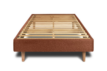 Lit 90x200 cm - Sommier à lattes H29 cm + tête de lit à lignes - Tissu Bouclette Terracotta