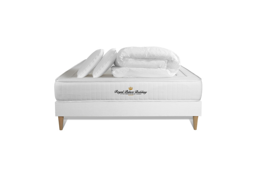 Pack lit complet 160x200 cm - Matelas + Sommier Blanc + 2 oreillers + Couette - Nottingham