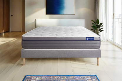 Ensemble Matelas Sommier 120x195 cm - Sommier Gris (en kit) - Actilatex Zen