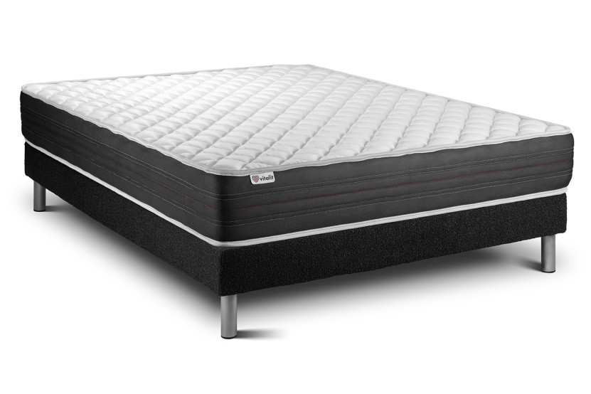 Ensemble Matelas Sommier 140x190 cm - Sommier Noir (déjà monté) - Vitalmemo One