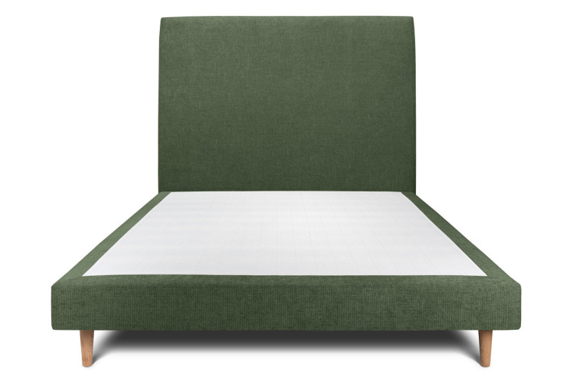 Lit 150x200 cm avec Tête de lit tapissée - Tissu Toile natté Vert Kaki