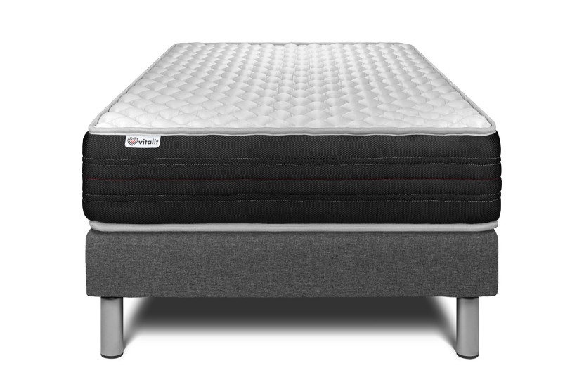 Ensemble Matelas Sommier 90x190 cm - Sommier Gris (déjà monté) - Vitalmemo One