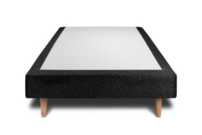 Lit 90x200 cm - Sommier tapissier H29 cm + tête de lit à lignes - Tissu Bouclette Noir