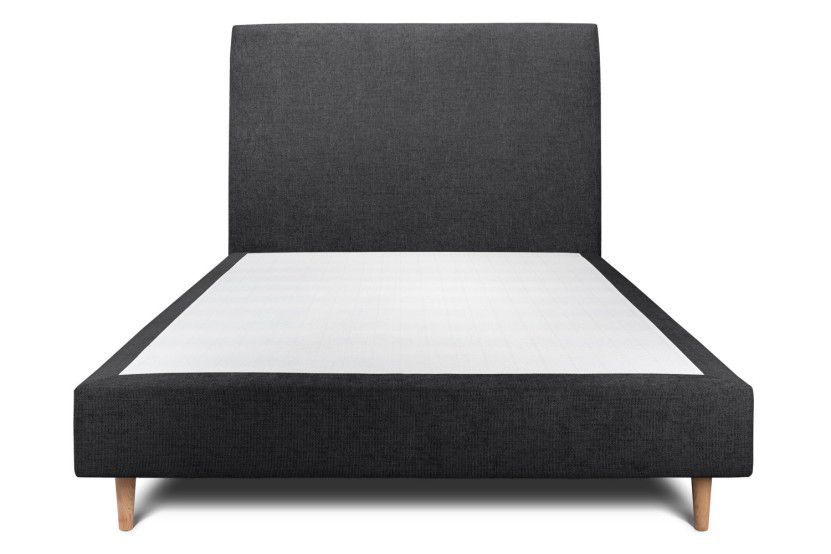 Lit 140x190 cm avec Tête de lit tapissée - Tissu Toile natté Noir