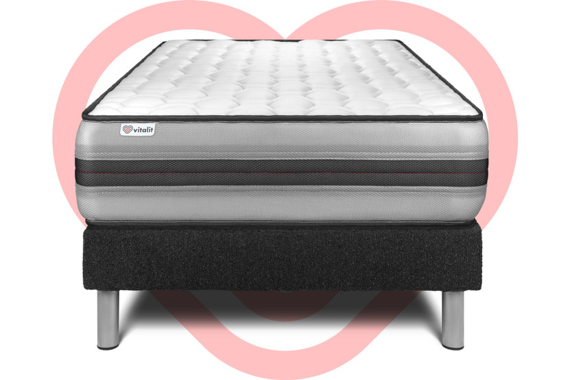 Ensemble Matelas Sommier 120x190 cm - Sommier Noir (en kit) - Vitalpower Recover