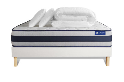 Pack lit complet 180x200 cm - Matelas + Sommier Blanc (en kit) + 2 oreillers + Couette - Actiflex Ergo