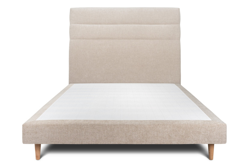 Lit 150x200 cm avec Tête de lit à lignes - Tissu Toile natté Beige Brun