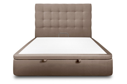 Lit coffre 200x200 cm avec Tête de lit capitonnée - Tissu Velours Taupe