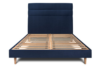 Lit 180x200 cm avec Tête de lit à lignes - Tissu Velours Bleu Océan