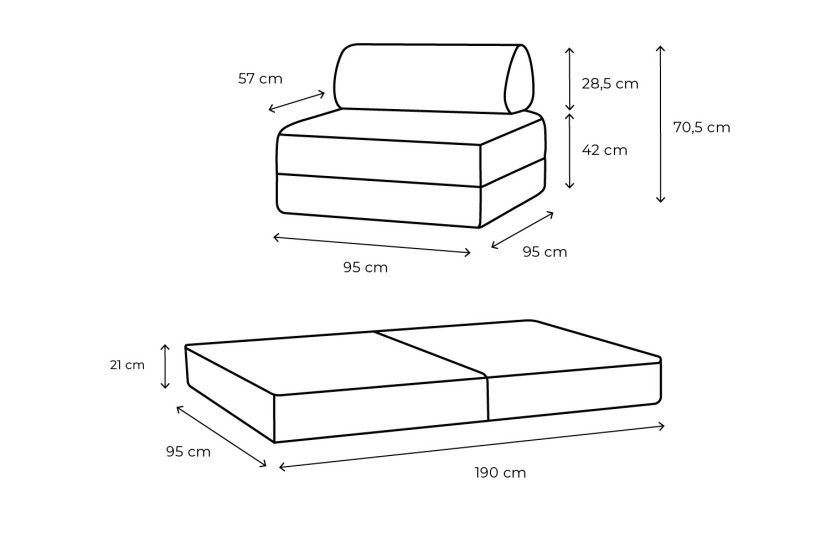 Fauteuil convertible et modulable - Velours côtelé - Blanc