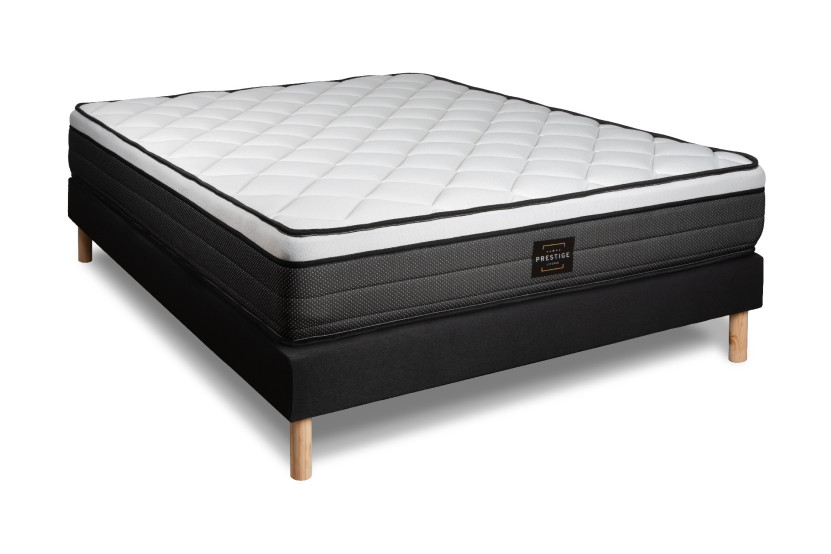 Pack lit complet 140x190 cm - Matelas + Sommier Noir (en kit) + 2 oreillers + Couette - Suite