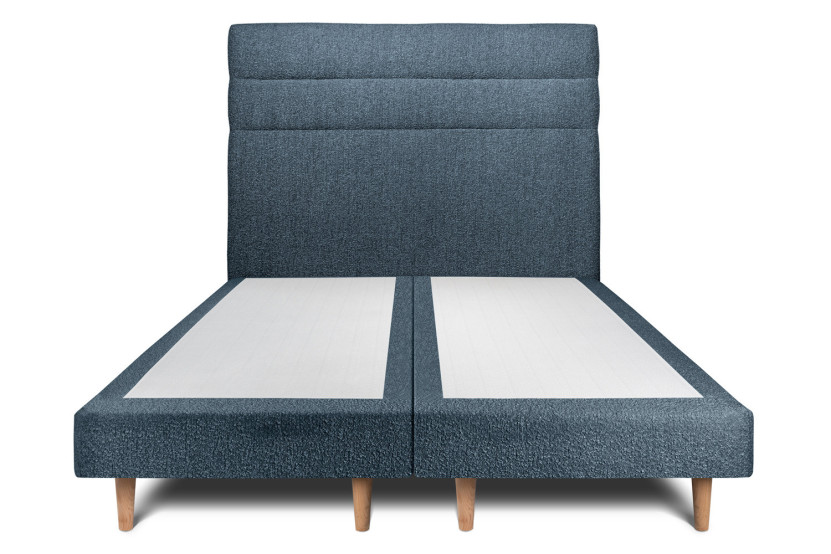 Lit 2x100x200 cm avec Tête de lit à lignes - Tissu Bouclette Bleu