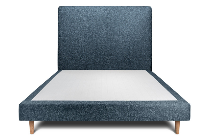 Lit 135x190 cm avec Tête de lit tapissée - Tissu Bouclette Bleu