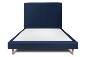 Lit 140x190 cm avec Tête de lit tapissée - Tissu Velours Bleu Océan