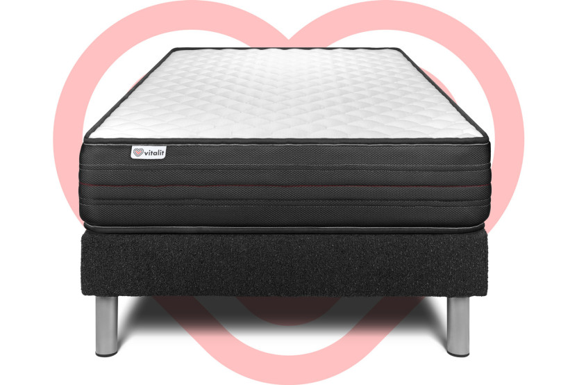 Ensemble Matelas Sommier 120x200 cm - Sommier Noir (en kit) - Vitalpower