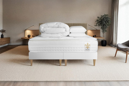 Pack lit complet 160x200 cm - Matelas + 2 Sommiers Blancs + 2 oreillers + Couette - Vingt-Huit PLUS