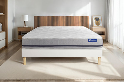 Ensemble Matelas Sommier 150x190 cm - Sommier Blanc (en kit) - Actilatex Soft