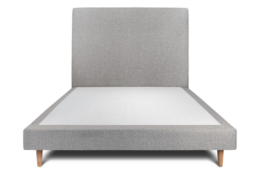 Lit 150x190 cm avec Tête de lit tapissée - Tissu Bouclette Gris