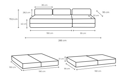 Canapé 4 places - 2 modules convertibles : Canapé 3 places + Fauteuil - Velours côtelé XL Vert