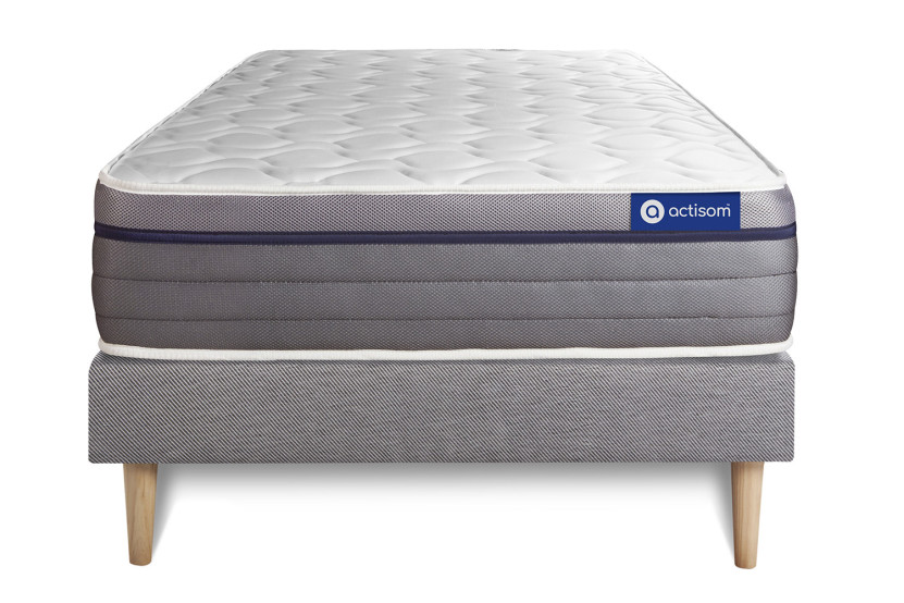 Ensemble Matelas Sommier 80x190 cm - Sommier Gris (en kit) - ActiMemo Zen