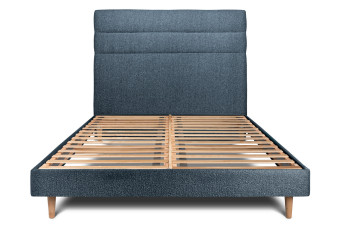 Lit 180x200 cm avec Tête de lit à lignes - Tissu Bouclette Bleu Lit 180x200 cm avec Tête de lit à lignes - Tissu Bouclette Bleu