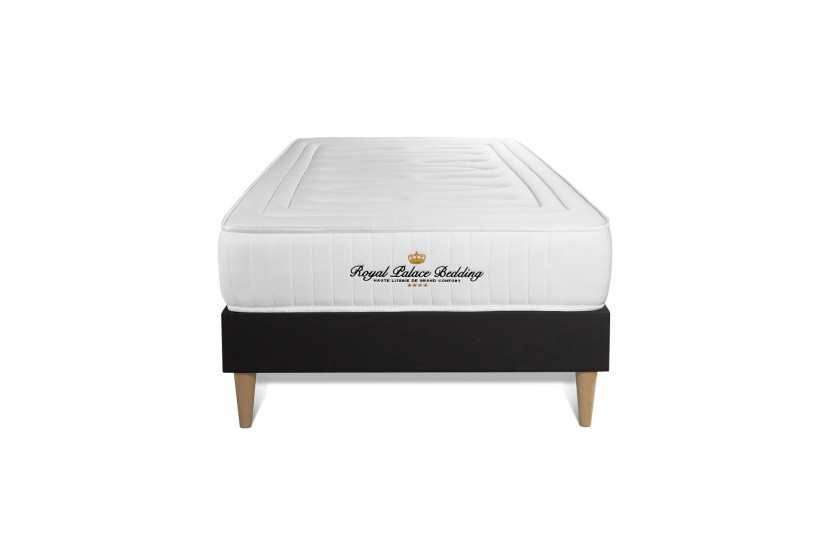 Ensemble Matelas Sommier 90x190 cm - Sommier Noir (déjà monté) - Nottingham