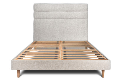 Lit 180x200 cm - Sommier à lattes H29 cm + tête de lit à lignes - Tissu Bouclette Beige Clair