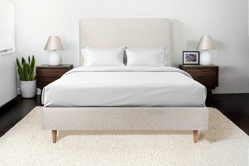 Tête de lit 160 cm Tapissée - Tissu Bouclette Beige Clair