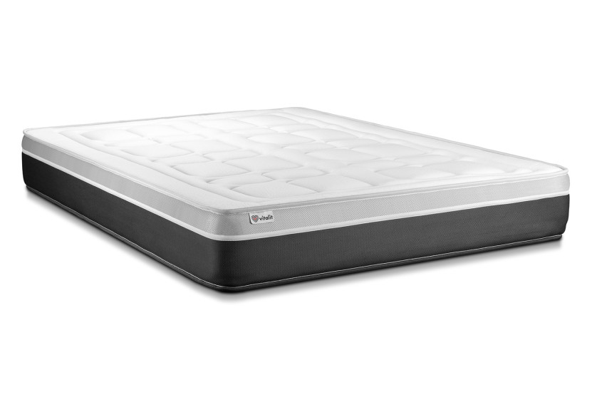 Pack lit complet 140x190 cm - Matelas + Sommier Blanc (en kit) + 2 oreillers + Couette - Vital Soft