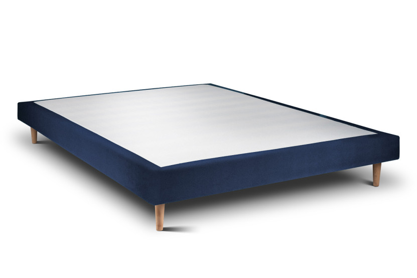 Lit 150x200 cm avec Tête de lit à lignes - Tissu Velours Bleu Océan