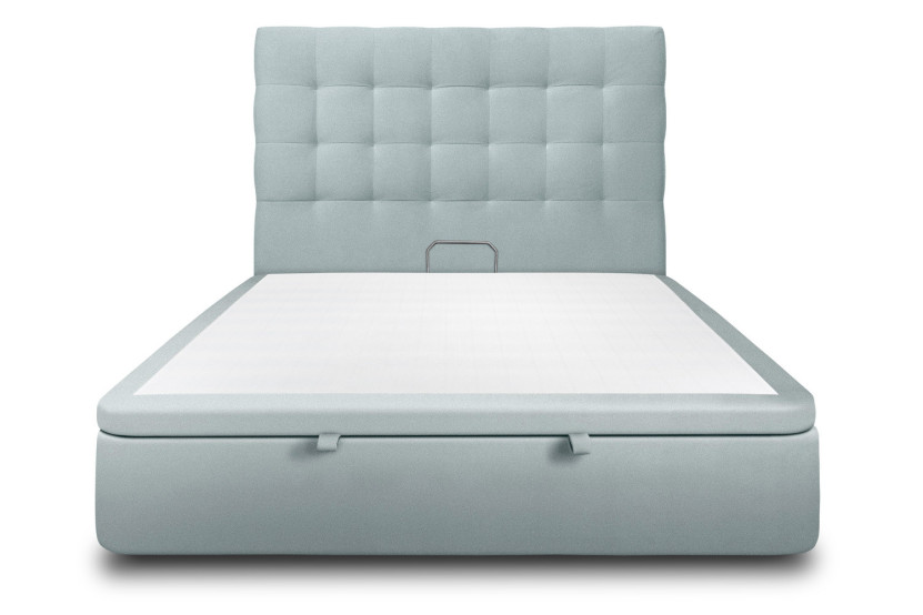 Lit coffre 140x190 cm avec Tête de lit capitonnée - Tissu Velours Gris Bleuté