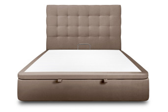 Lit coffre 140x190 cm avec Tête de lit capitonnée - Tissu Velours Taupe