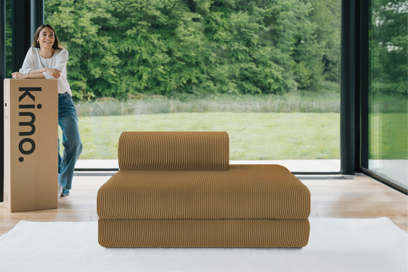 Canapé droit convertible et modulable 2 places - Velours côtelé - Jaune