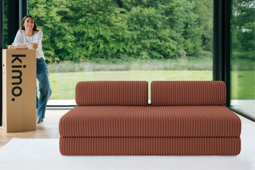 Canapé droit convertible 3 places - Velours côtelé XL - Terracotta