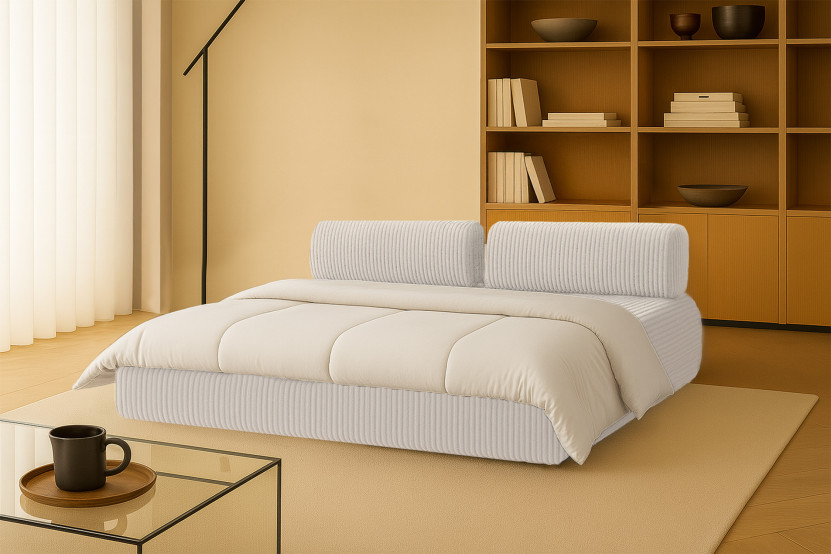 Canapé droit convertible 3 places - Velours côtelé XL - Blanc