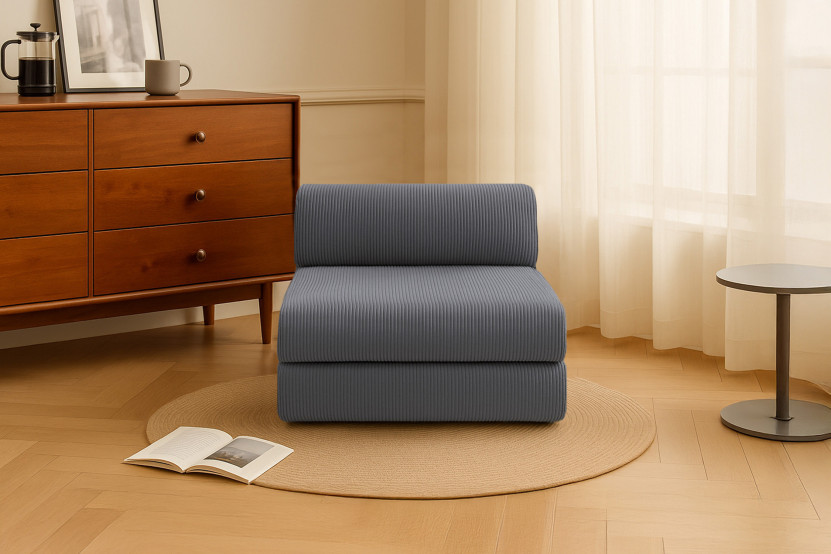 Fauteuil convertible et modulable - Velours côtelé - Gris