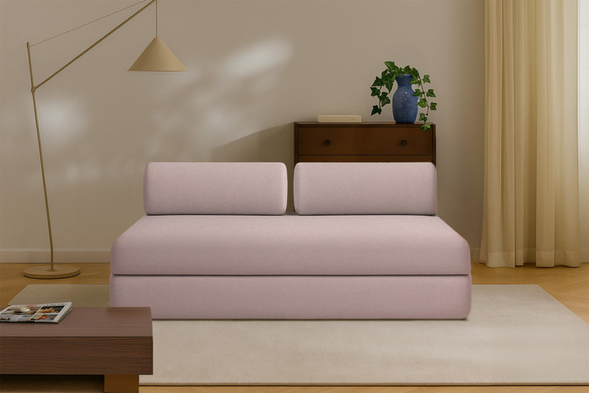 Canapé droit convertible 3 places - Tissu lisse - Rose