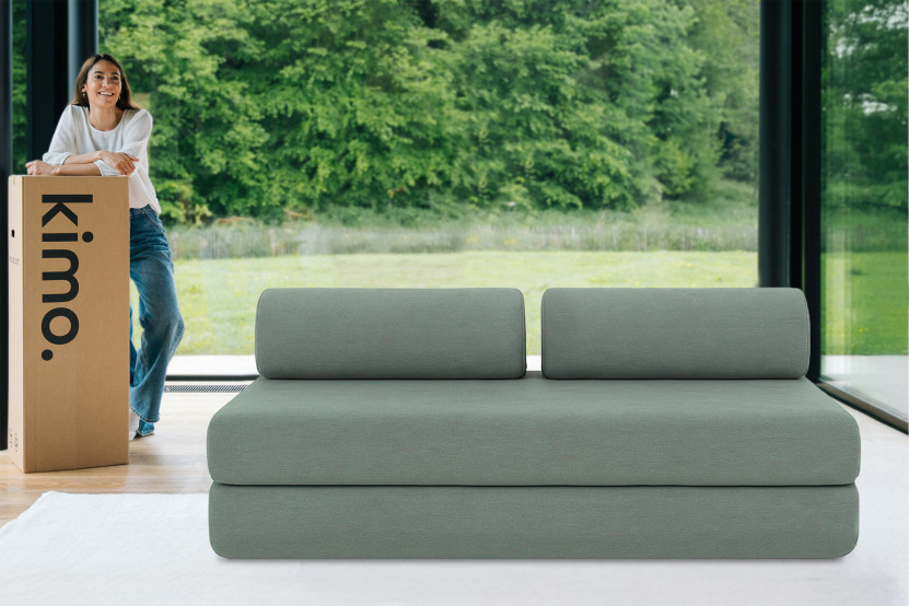 Canapé droit convertible 3 places - Tissu lisse - Vert