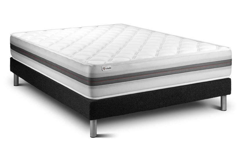 Ensemble Matelas Sommier 160x190 cm - Sommier Noir (en kit) - Vitalmemo Back