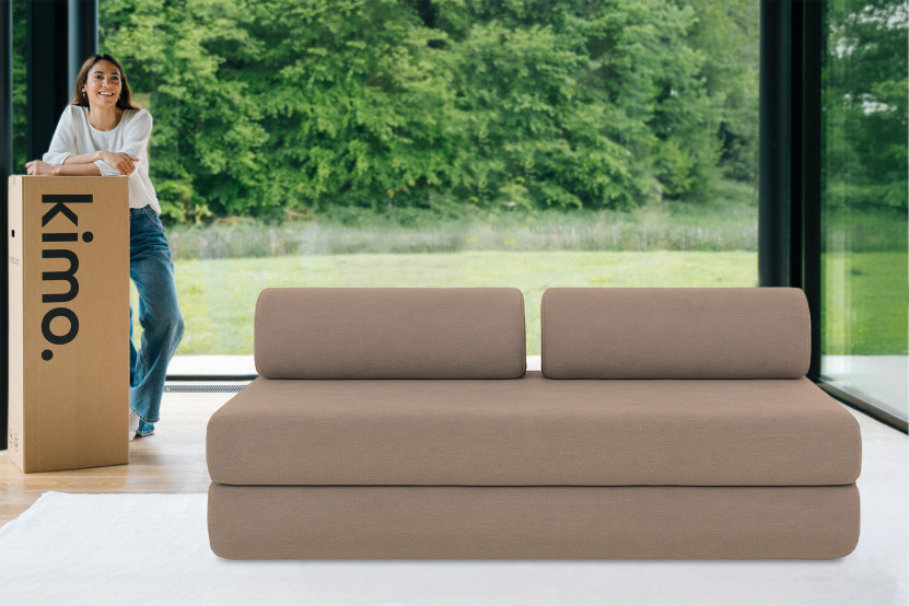 Canapé droit convertible 3 places - Tissu lisse - Marron