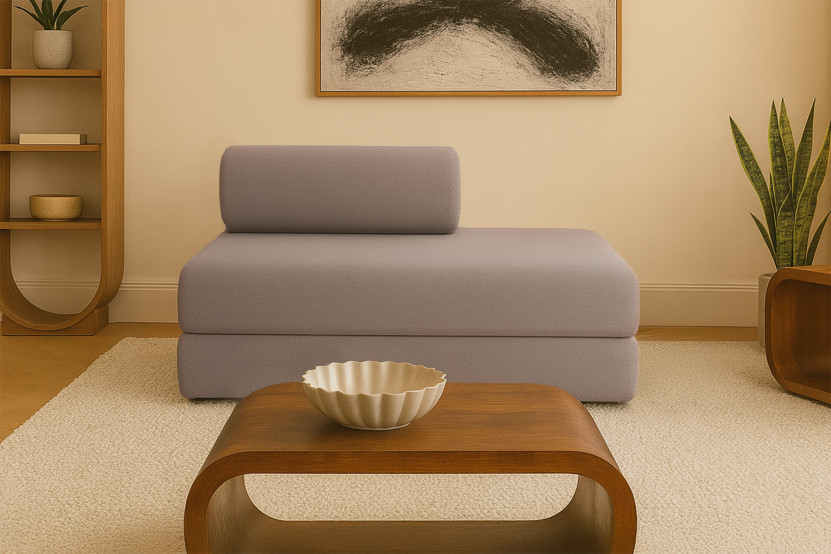 Canapé droit convertible et modulable 2 places - Tissu lisse - Marron