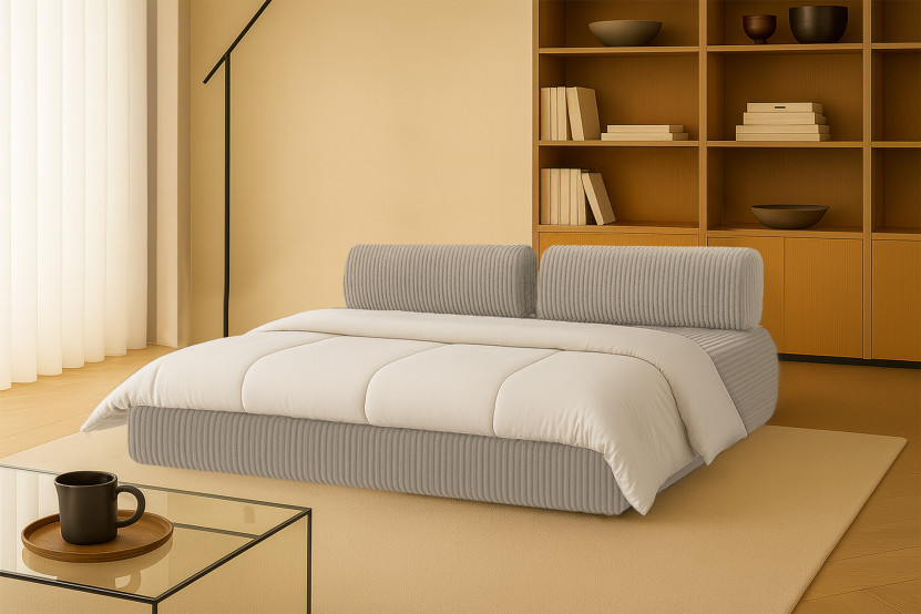 Canapé droit convertible 3 places - Velours côtelé XL - Taupe