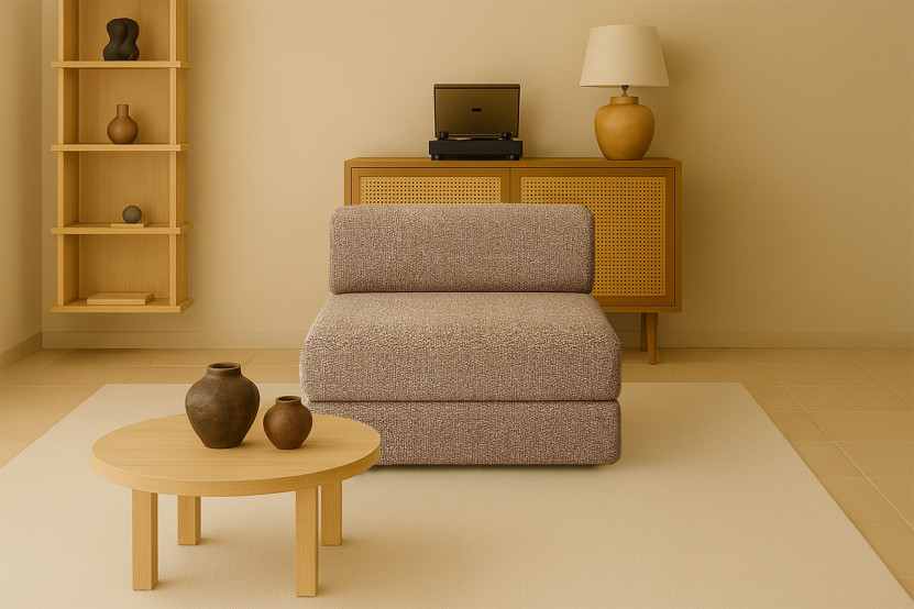 Fauteuil convertible et modulable - Tissu tweed - Marron